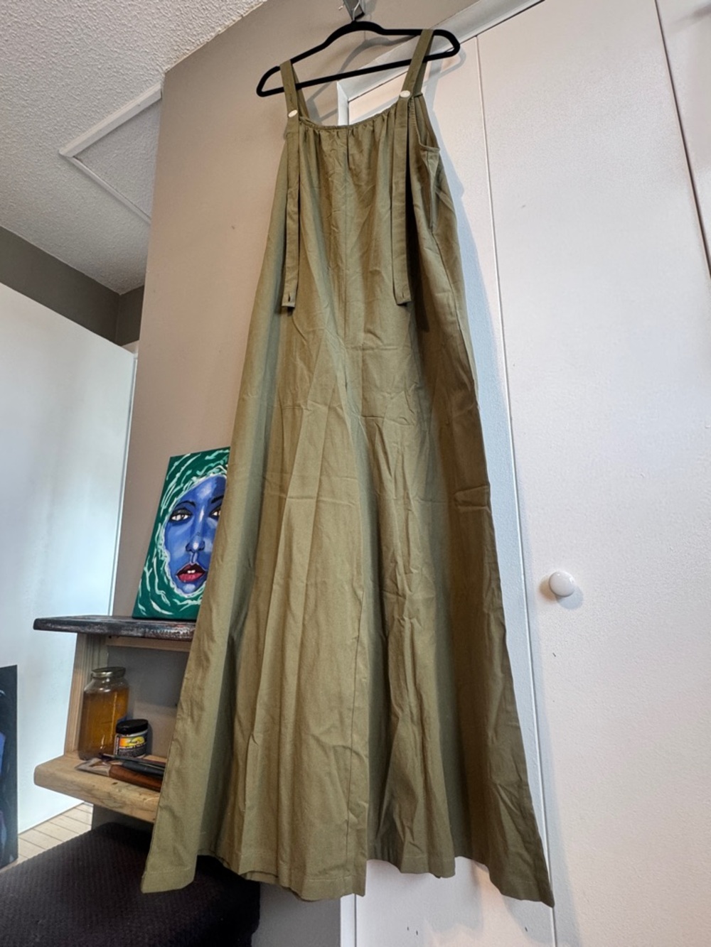 ✨ Boutique Olive Cotton Wide Leg Jumpsuit | Adjustable Straps Boho Romper L